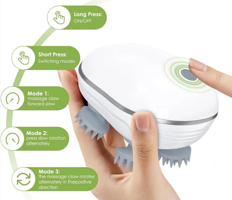 Electric Scalp Massager – Portable USB Rechargeable with 4 Heads