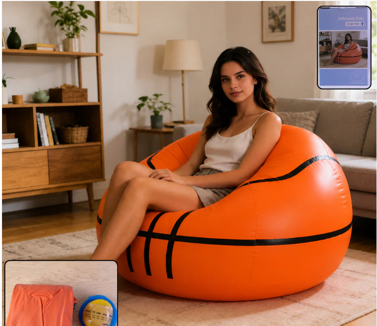 Inflatable Ball Sofa – Space-saving, fun lounge seat for kids & adults