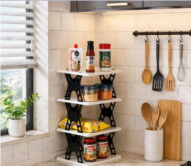 Multipurpose Foldable 4 Layer Storage Rack – Space Saving Organizer by DeoDap