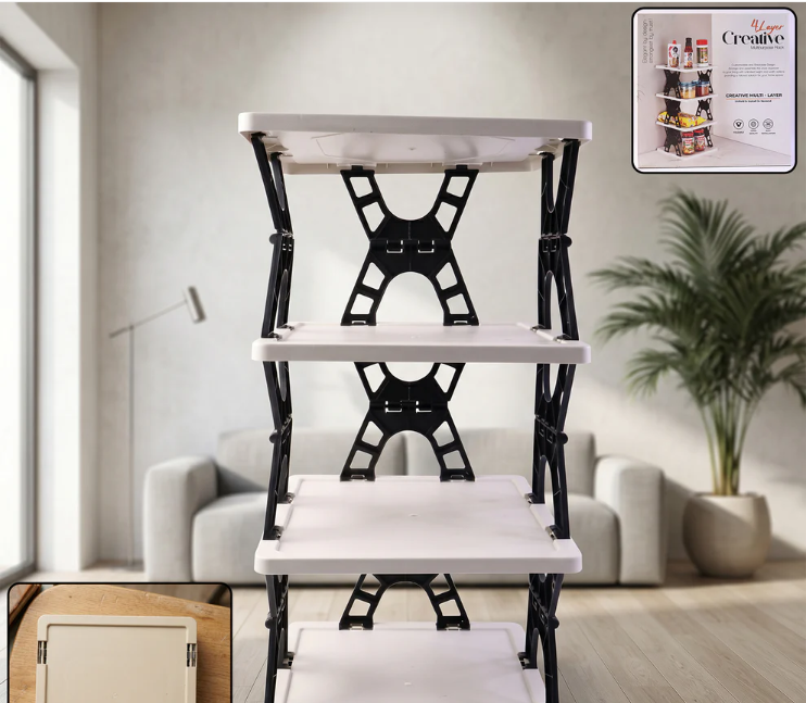 Multipurpose Foldable 4 Layer Storage Rack – Space Saving Organizer by DeoDap