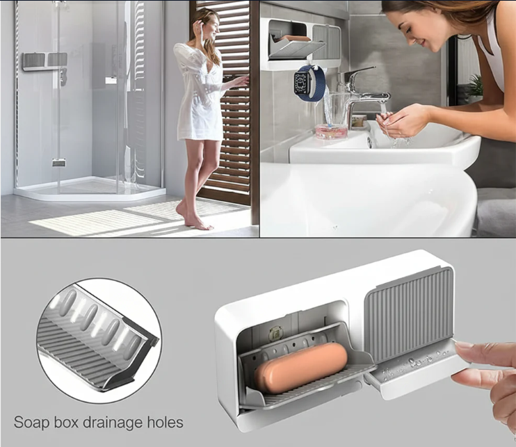 Bathroom Storage Organizer – Wall Mounted 4-Compartment Soap Holder