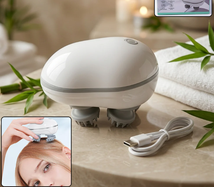 Electric Scalp Massager – Portable USB Rechargeable with 4 Heads