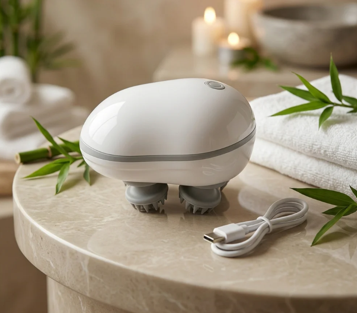 Electric Scalp Massager – Portable USB Rechargeable with 4 Heads